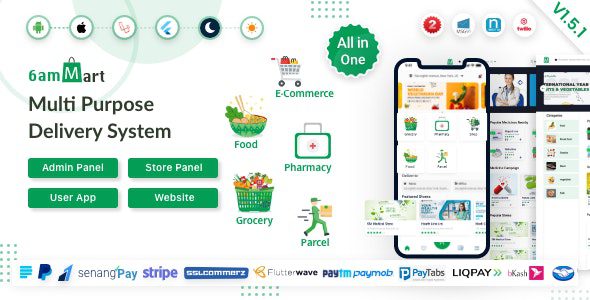 6amMart 2.5.0 – 多供应商食品，杂货，电子商务，包裹，药店配送应用程序，带有管理和网站